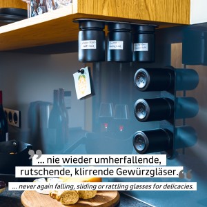 Γυάλινο βαζάκι μπαχαρικών μαύρο 192ml (Σετ των 3) SILWY Mαγνητικά σκεύη