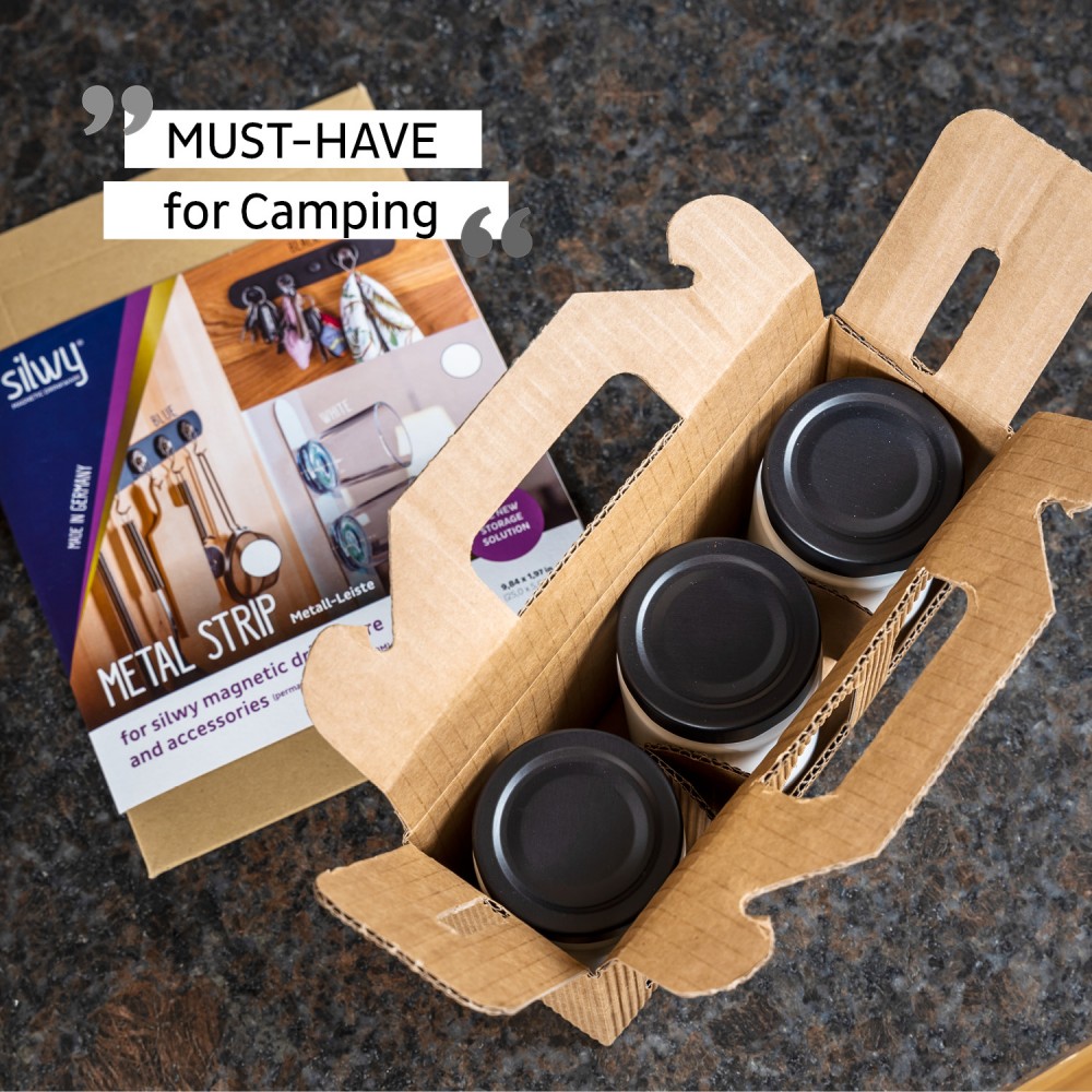 Γυάλινο βαζάκι μπαχαρικών μαύρο 192ml (Σετ των 3) SILWY Mαγνητικά σκεύη