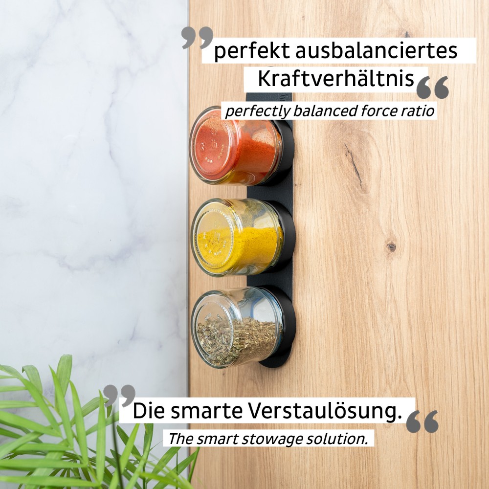 Γυάλινο βαζάκι μπαχαρικών με μαύρο καπάκι 125ml (Σετ των 3) SILWY Mαγνητικά σκεύη