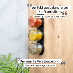 Γυάλινο βαζάκι μπαχαρικών με μαύρο καπάκι 125ml (Σετ των 3) SILWY Mαγνητικά σκεύη