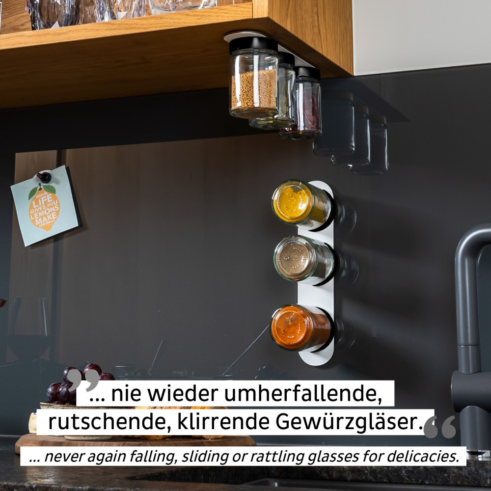 Γυάλινα Ποτήρια για μπαχαρικά με άσπρο μαγνητικό καπάκι 192ml (Σετ των 3) SILWY Mαγνητικά σκεύη