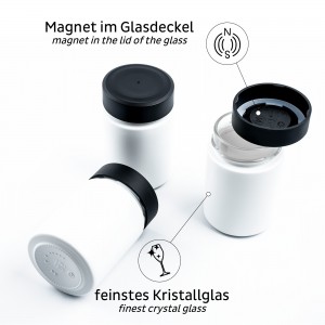 Γυάλινο βαζάκι μπαχαρικών άσπρο 125ml με μαύρο καπάκι (Σετ των 3)