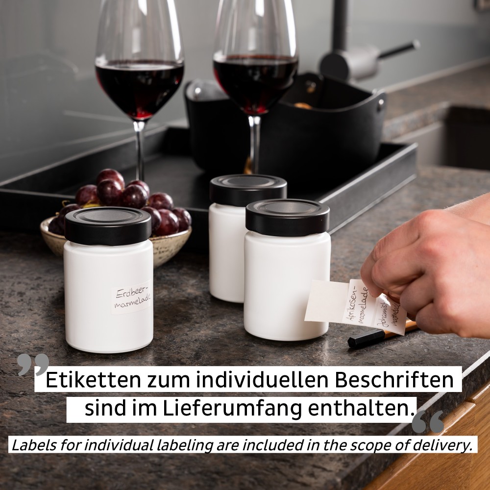 Γυάλινο βαζάκι μπαχαρικών άσπρο 125ml με μαύρο καπάκι (Σετ των 3)