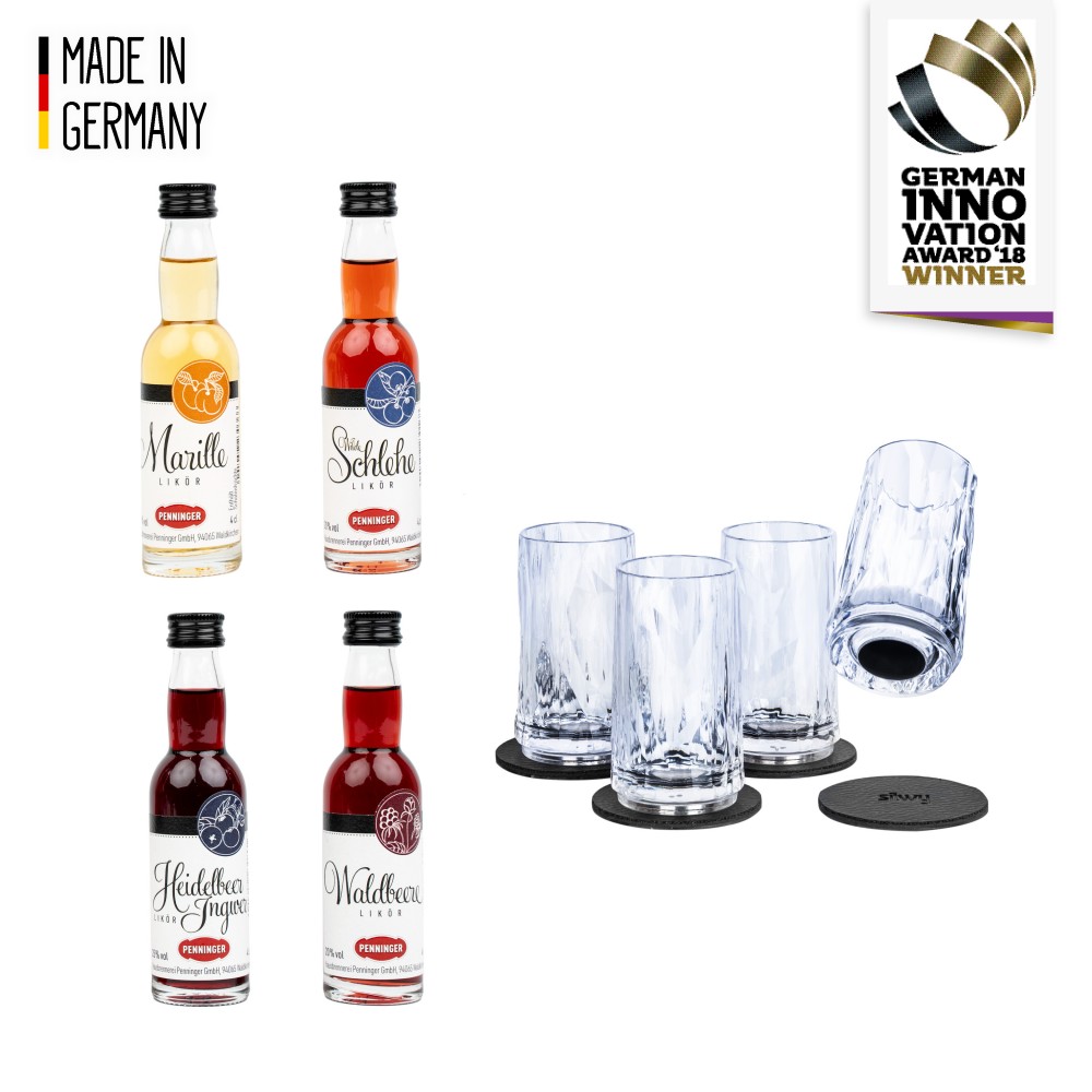 Σετ κουτί δώρου με 4 μικρά λικέρ και 4 μαγνητικά πλαστικά ποτήρια σφηνάκι 