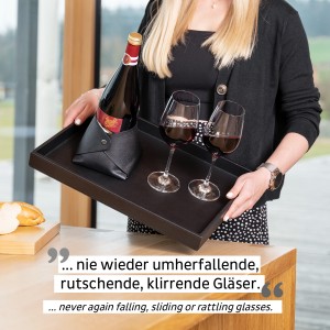 Μεταλλικός δίσκος σερβιρίσματος σε δερμάτινη μαύρη όψη SILWY Mαγνητικά σκεύη