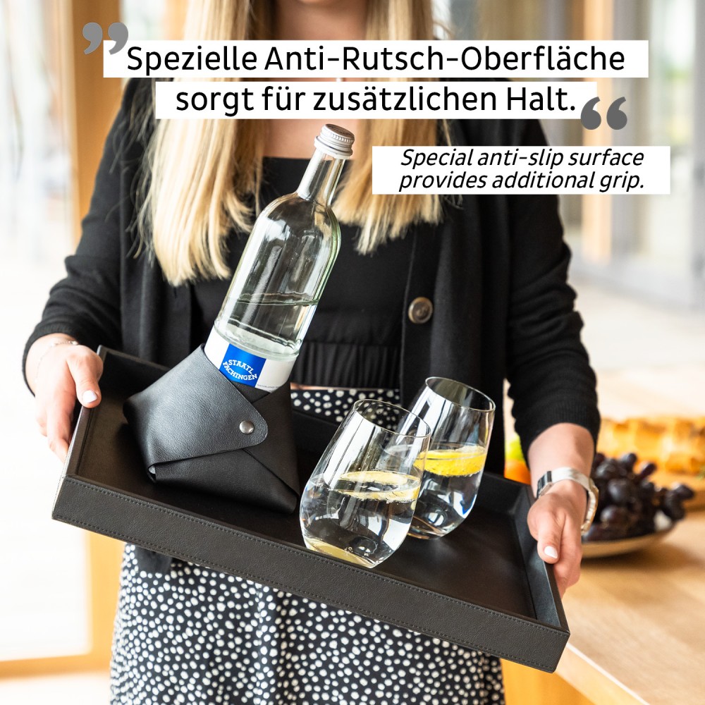 Μεταλλικός δίσκος σερβιρίσματος σε δερμάτινη μαύρη όψη SILWY Mαγνητικά σκεύη