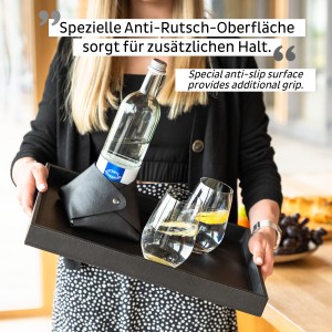 Μεταλλικός δίσκος σερβιρίσματος σε δερμάτινη μαύρη όψη SILWY Mαγνητικά σκεύη