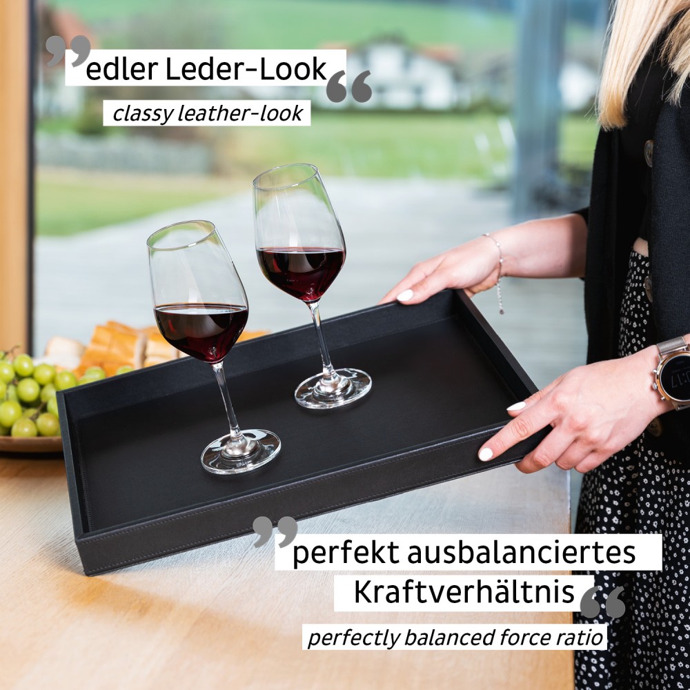 Μεταλλικός δίσκος σερβιρίσματος σε δερμάτινη μαύρη όψη SILWY Mαγνητικά σκεύη