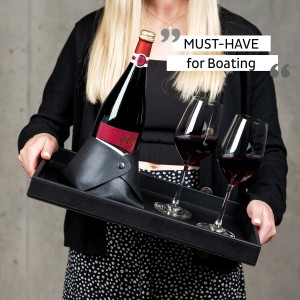 Μεταλλικός δίσκος σερβιρίσματος σε δερμάτινη μαύρη όψη SILWY Mαγνητικά σκεύη