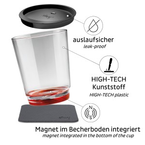 Μαγνητικό πλαστικό ποτήρι κόκκινο με καπάκι SILWY Mαγνητικά σκεύη