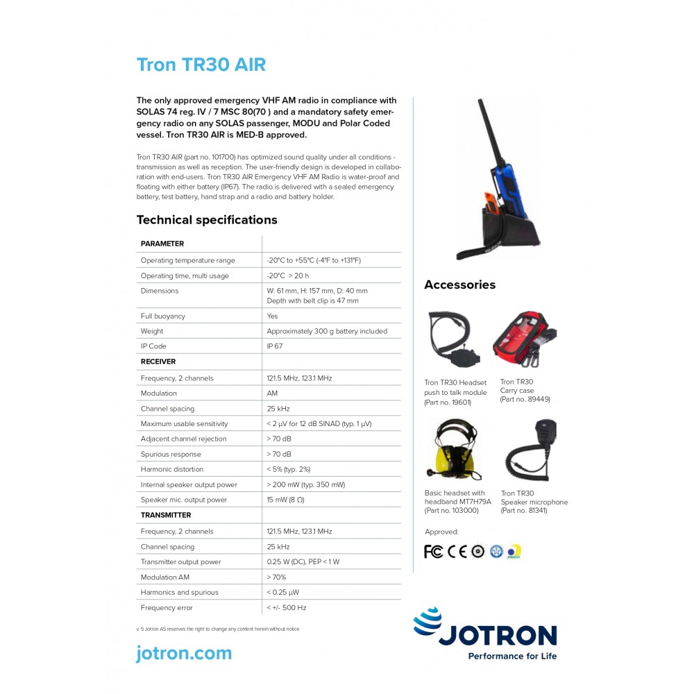VHF AIRBAND JOTRON TRON TR30 AIR